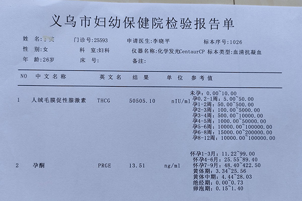 hcg检查化验单